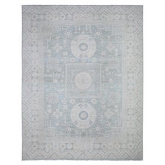 8'10 "x11'3" Azul Lavado Peshawar con Diseño Khotan Alfombra de Lana Anudada a Mano