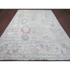 8'10 "x11'5" Beau Blau Hand geknüpft Angora Oushak Leaf Design Wolle Orientteppich