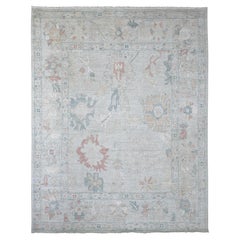 8'10 "x11'5" Beau Blau Hand geknüpft Angora Oushak Leaf Design Wolle Orientteppich
