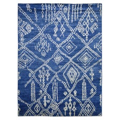8'10 "x11'5" Azul, Anudada a Mano, Lana Suave y Brillante, Alfombra Bereber Marroquí