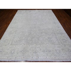 8'10"x11'5" Goose Gray Hand Knotted 100% Wool White Wash Peshawar Oriental Rug