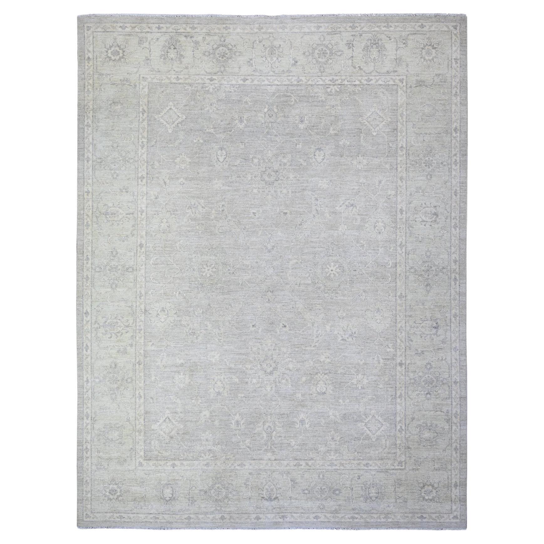 8'10"x11'5" Goose Gray Hand Knotted 100% Wool White Wash Peshawar Oriental Rug