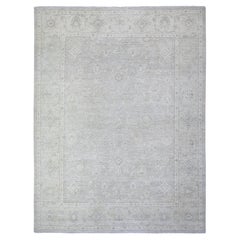8'10"x11'5" Goose Gray Hand Knotted 100% Wool White Wash Peshawar Oriental Rug