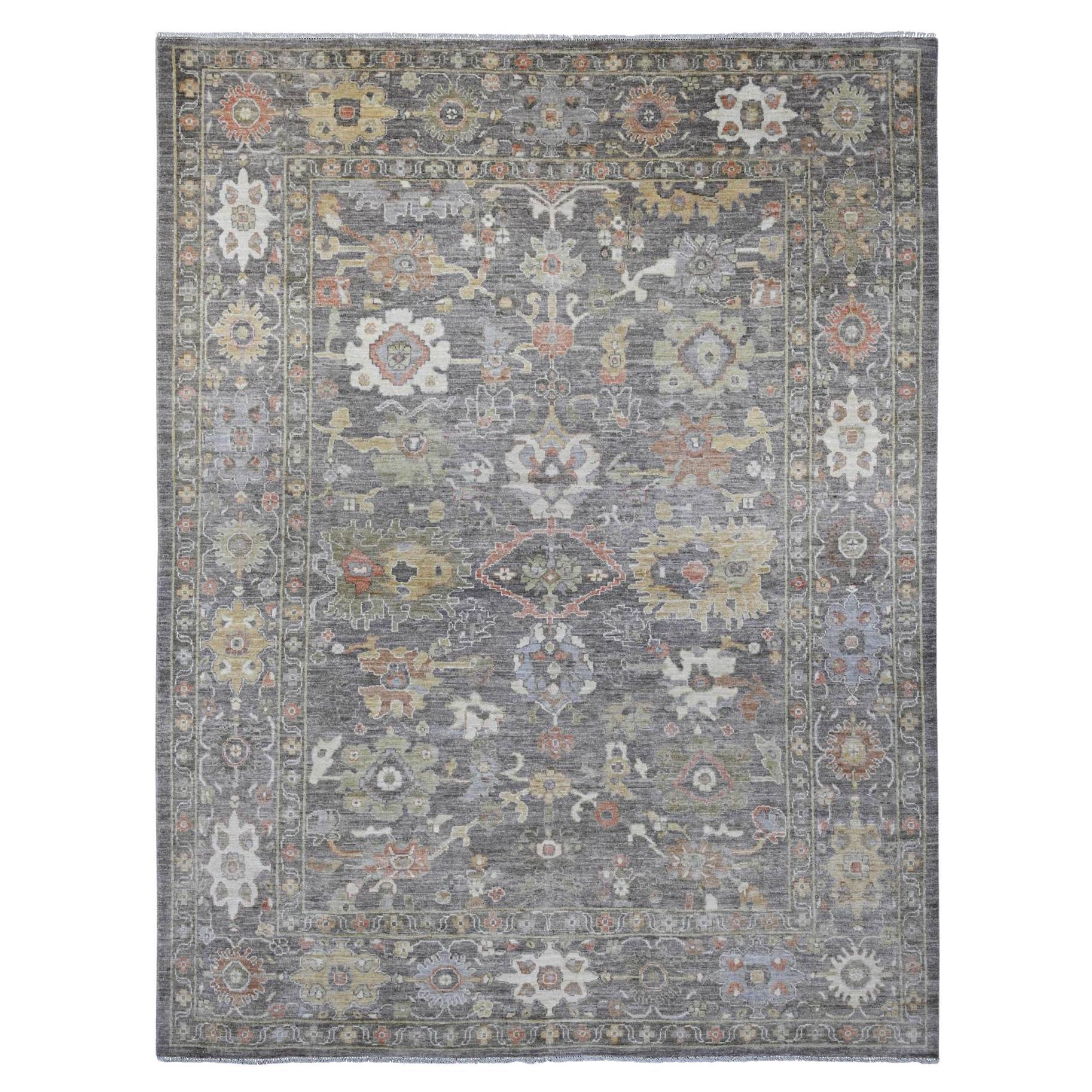 8'10"x11'5" Walnut Brown Afghan Angora Oushak Leaf Design Hand Knotted Wool Rug
