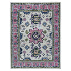 8'10"x11'6" Colorful Ivory Fusion Kazak Natural Wool Hand Knotted Oriental Rug