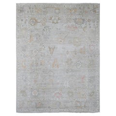 8'10"x11'7" Misty Gray Hand Knotted Afghan Angora Oushak Leaf Design Wool Rug