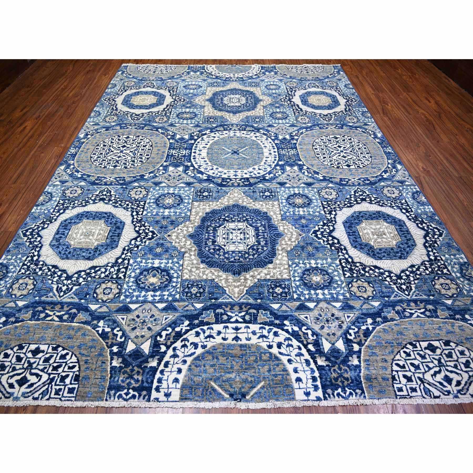 This is a truly genuine one-of-a-kind Air Force Blue, Hand Knotted Finer Peshawar with Mamluk Design, Densely Woven Natural Dyes, Soft Wool, Oriental Rug. It has been Knotted for months and months in the centuries-old weaving craftsmanship
