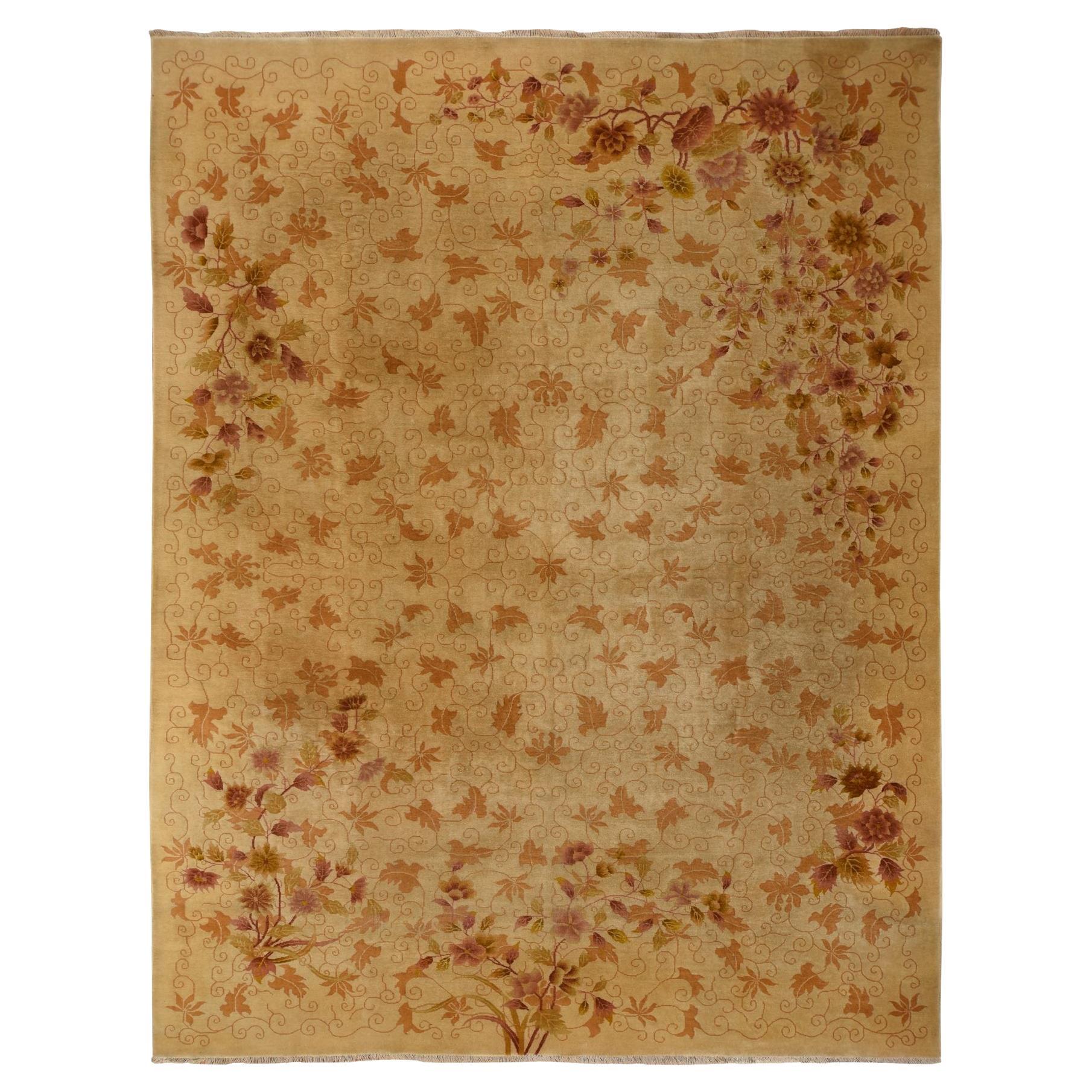 8'10"x11'8" Antique Chinese Nichols Art Deco Brown Wool Hand Knotted 1930s Rug