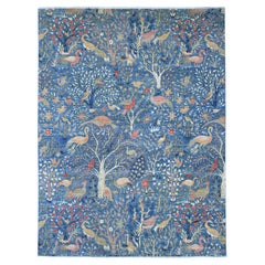 8'10 "x11'8" Blauer handgeknüpfter Peshawar Paradiesvogel-Design-Teppich aus weicher Wolle