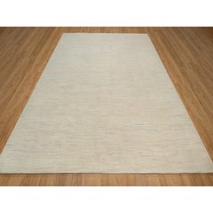 8'10"x11'8" Chiffon White Modern Plain Design Hand Knotted Pure Wool Oriental Ru