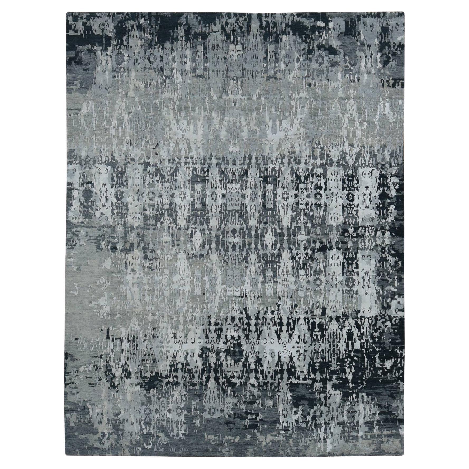 8'10 "x11'8" Cloud Gray, Design cancellato, Lana con vera seta, Tappeto annodato a mano