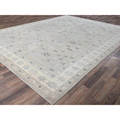 8'10"x11'8" Cloud Gray Hand Knotted Anatolian Village Design Wool Oriental Rug