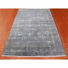 8'10"x11'8" Davy's Gray, Hand Knotted Persian Tabriz Design, Wool and Silk Rug