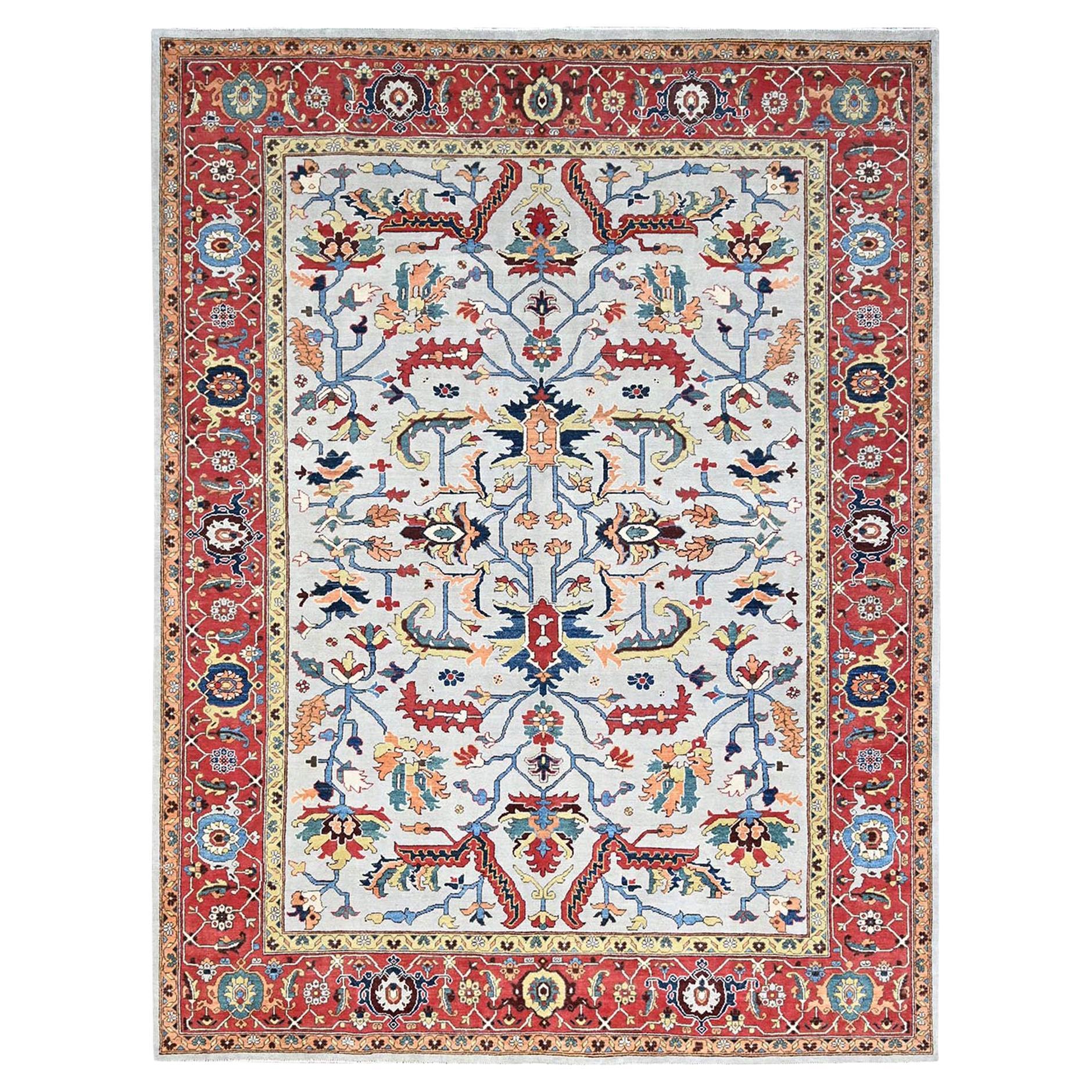 8'10"x11'8" Gray Organic Wool Hand Knotted Afghan Peshawar Serapi Heriz Rug