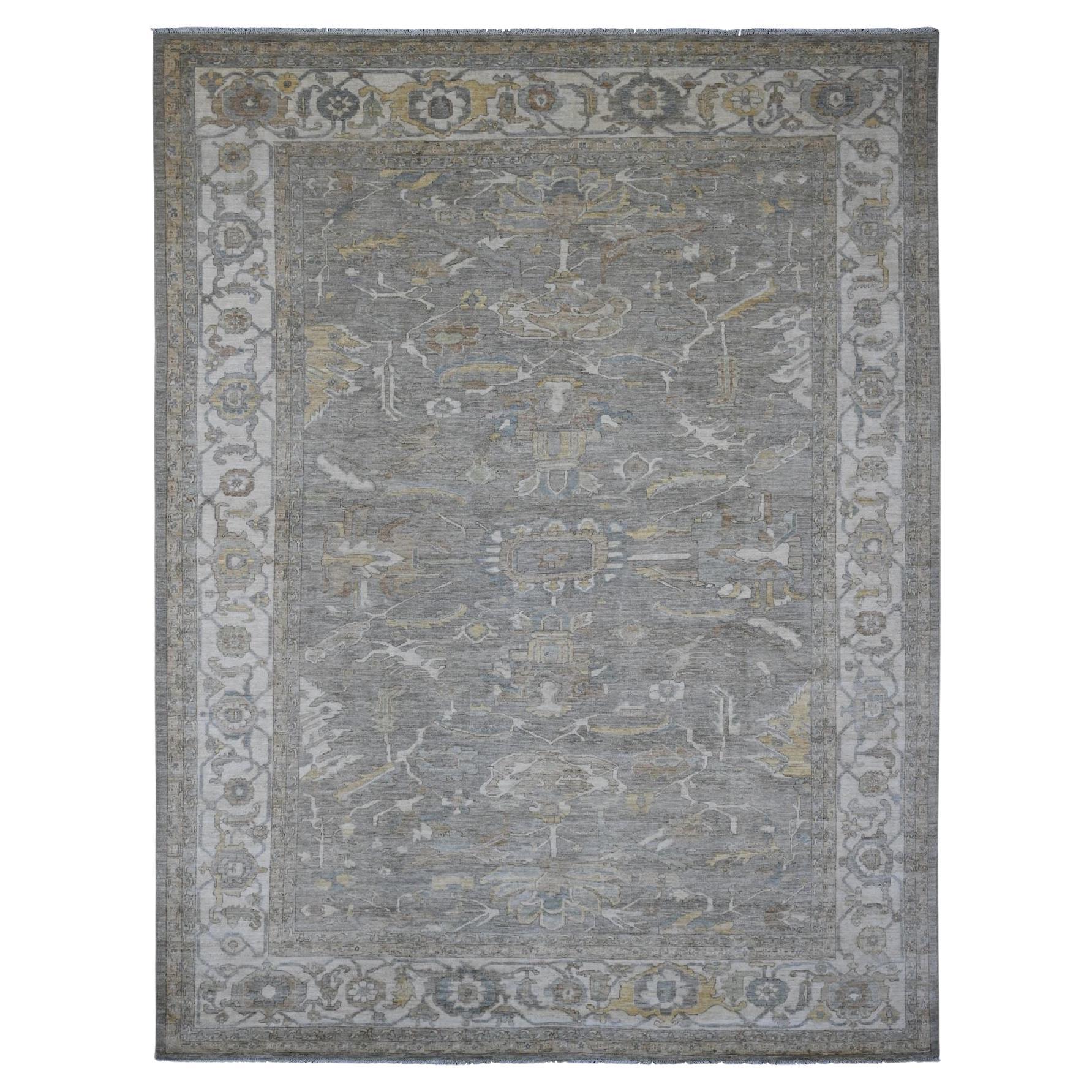 8'10 "x11'8" Tapis oriental en laine grise Peshawar All Over Heriz Design noué à la main