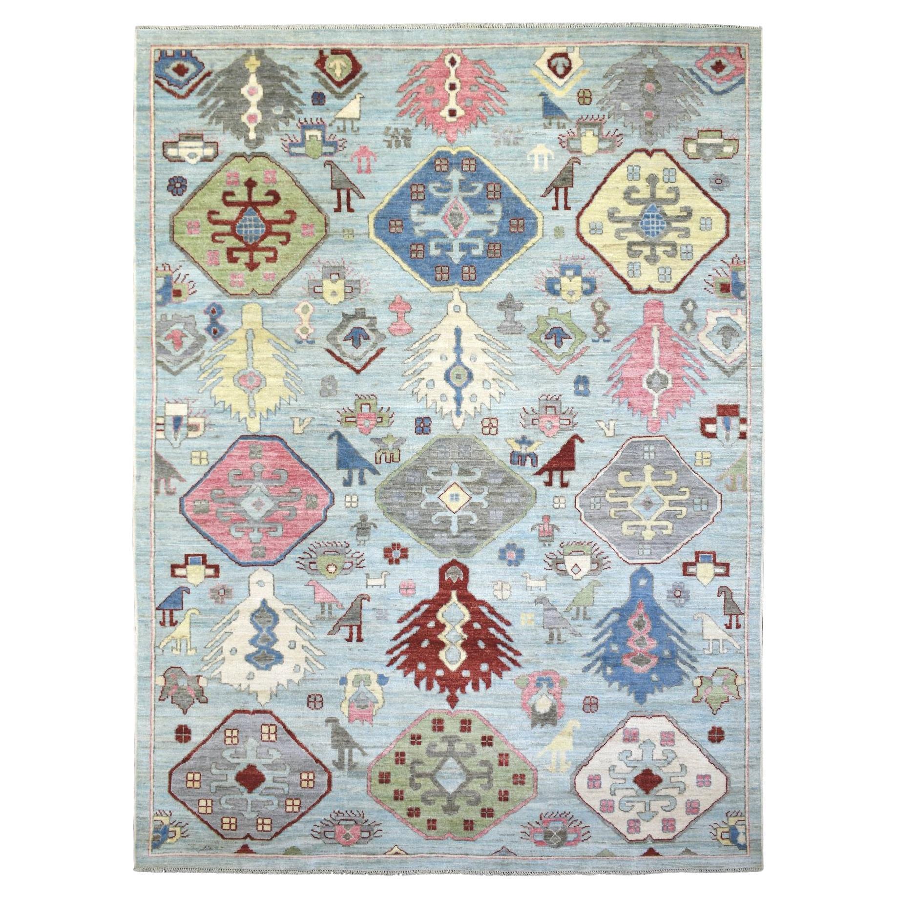 8'10"x11'8" Light Blue, Anatolian Design Soft Wool Hand Knotted Oriental Rug