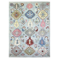 8'10"x11'8" Light Blue, Anatolian Design Soft Wool Hand Knotted Oriental Rug