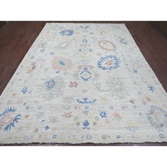 8'10 "x11'8" Tappeto in lana annodato a mano grigio chiaro Afghan Angora Oushak Leaf Design/One