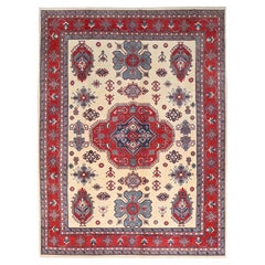 8'10 "x11'8" White Hand Knotsely Woven Wool Kazak Oriental Rug