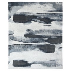 8'10 "x11'9" Asphalt Black Modern Abstract Design Tappeto organico in lana annodato a mano