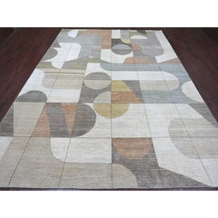 8'10"x11'9" Brown Bauhaus Inspired Art Deco Modern Design Hand Knotted Wool Rug