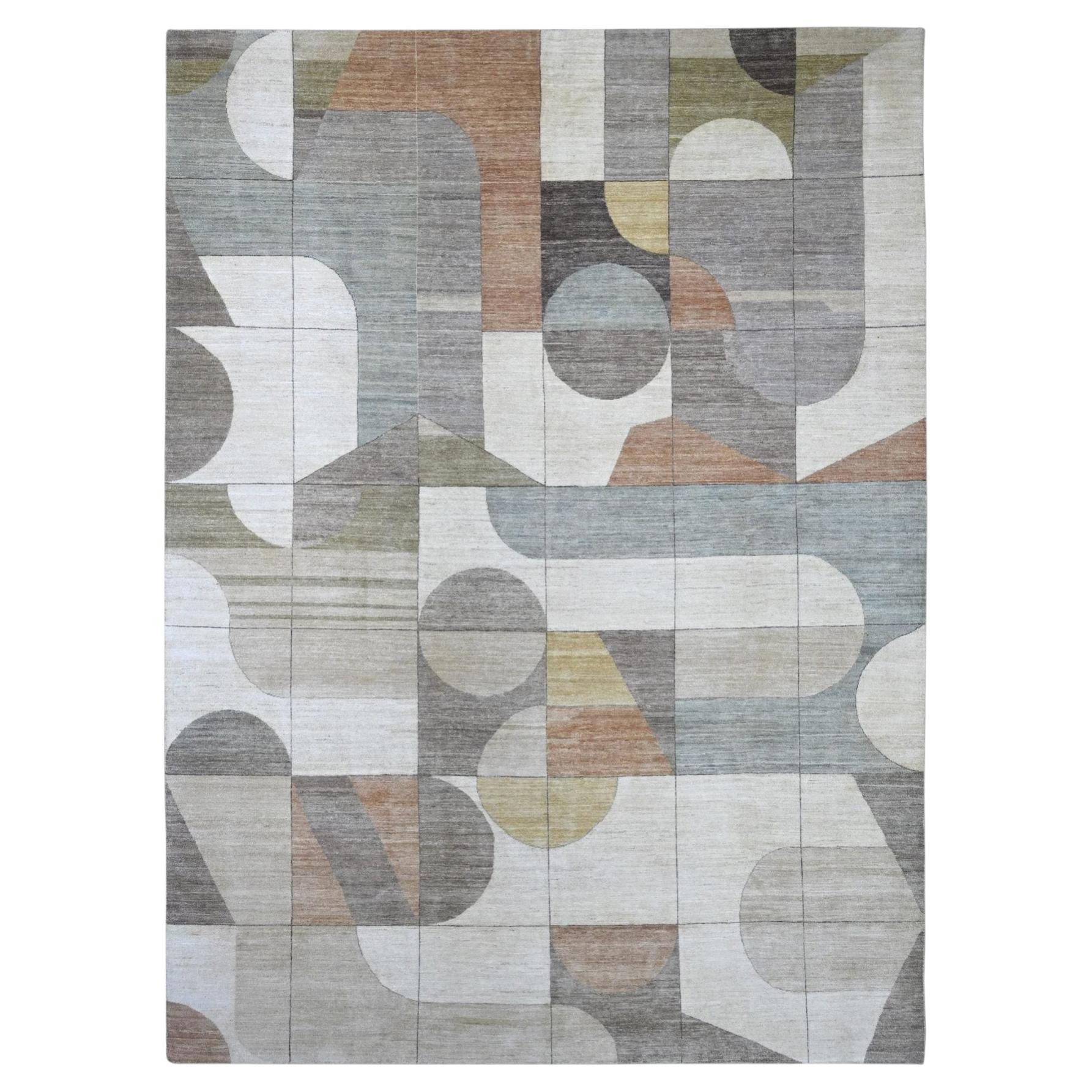 8'10"x11'9" Brown Bauhaus Inspired Art Deco Modern Design Hand Knotted Wool Rug