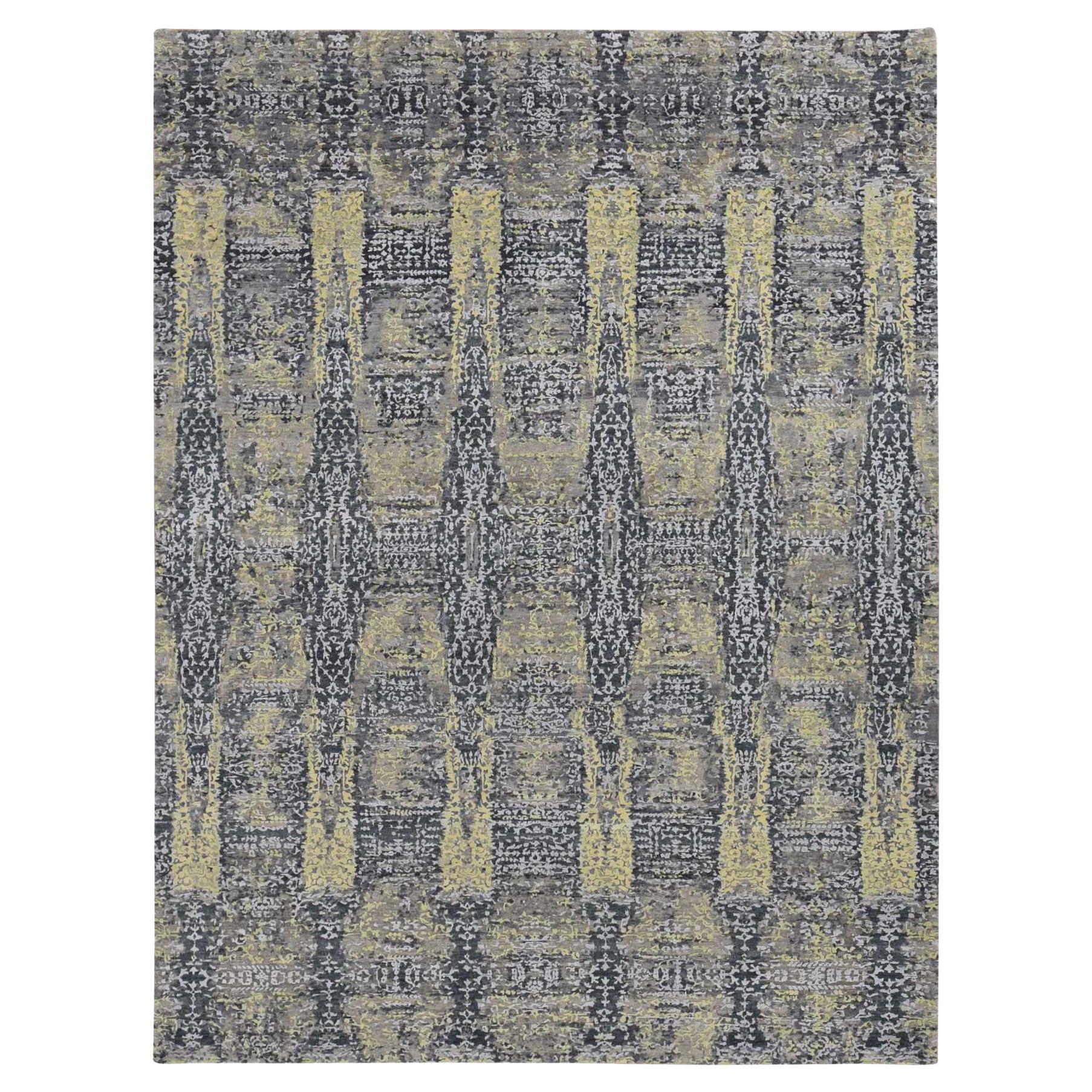 8'10 "x11'9" Butter Yellow Laine et soie Design transitionnel Tapis noué à la main