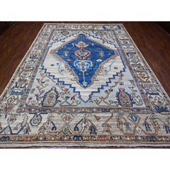 8'10"x11'9" Chrome Gray Turkish Village Motifs Hand Knotted Wool Oriental Rug