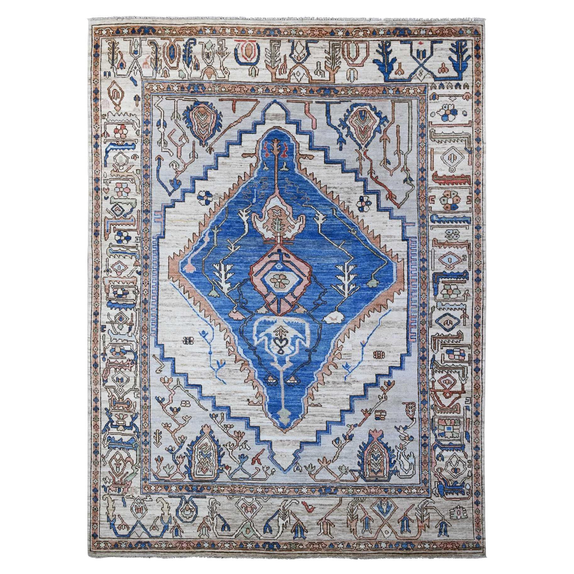 8
10 "x11
9" Chrome Gray Turkish Village Motifs Tappeto orientale in lana annodato a mano