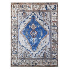 8
10 "x11
9" Chrome Gray Turkish Village Motifs Tappeto orientale in lana annodato a mano
