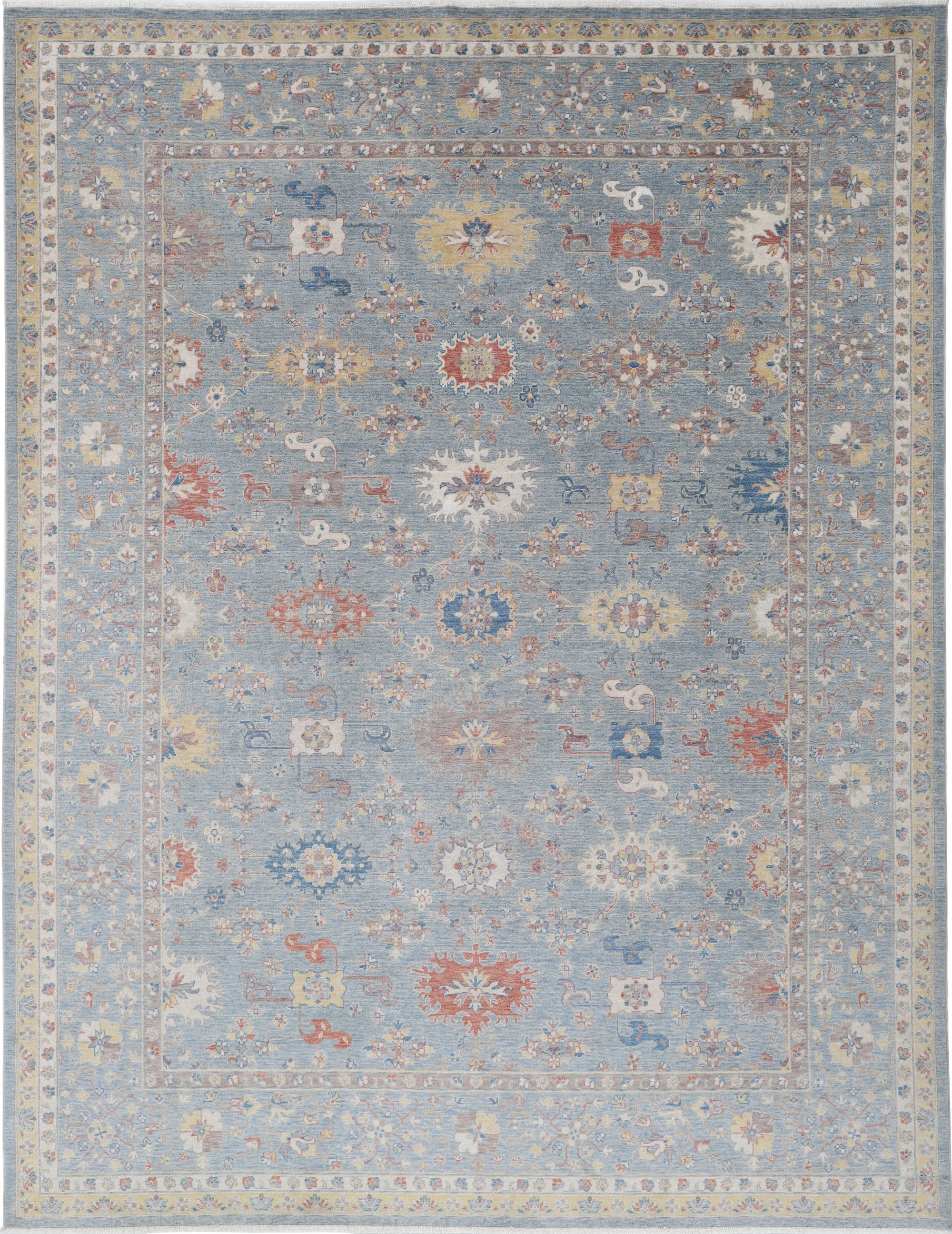 8'10"x11'9" Contemporary Turkish Area Rug, All Wool, Floral Oushak Style Carpet