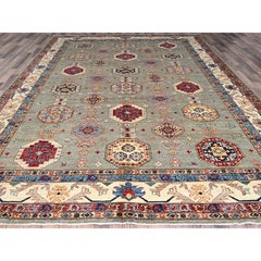 8'10"x11'9" Gray Soft Pure Wool Hand Knotted Super Kazak Oriental Rug