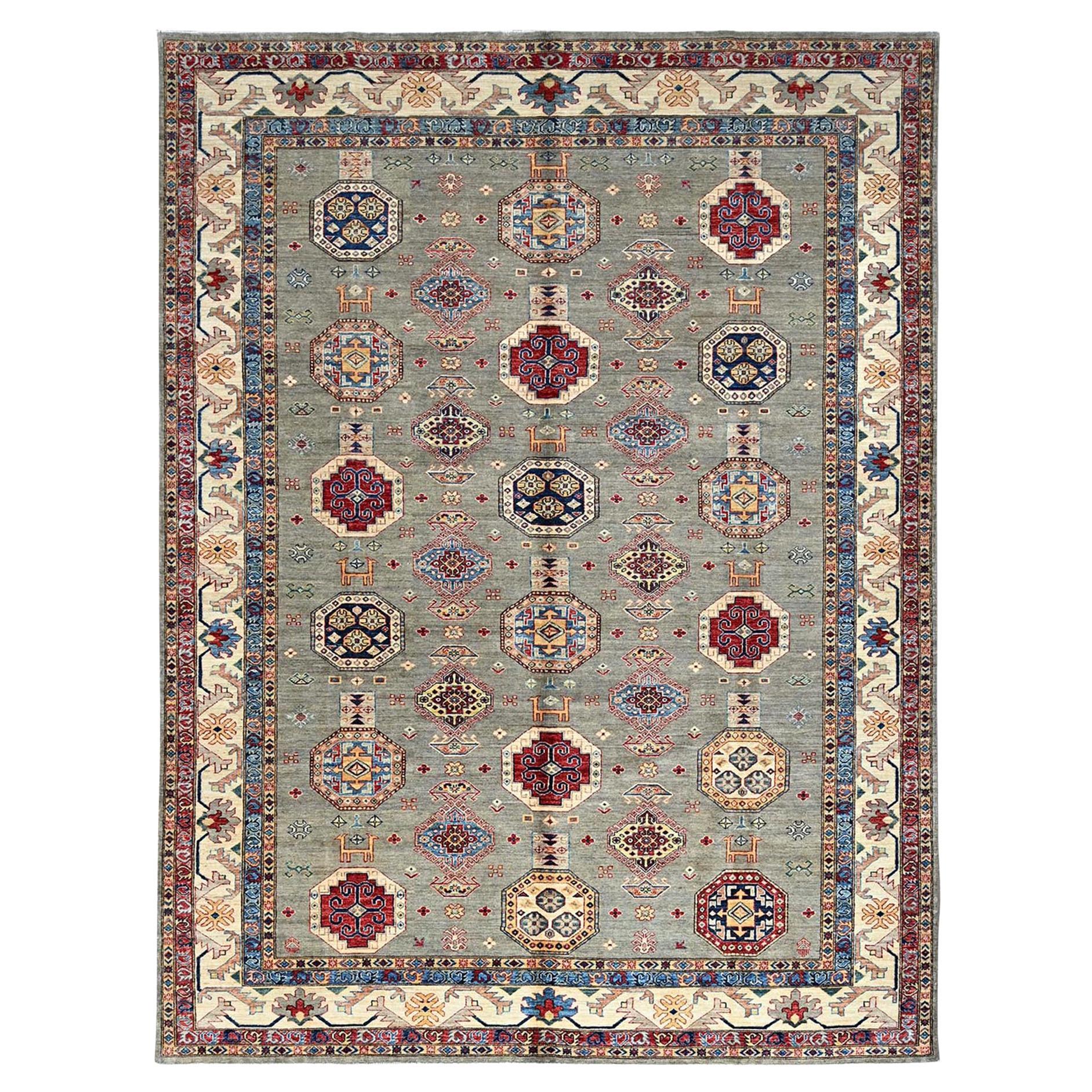 8'10"x11'9" Gray Soft Pure Wool Hand Knotted Super Kazak Oriental Rug