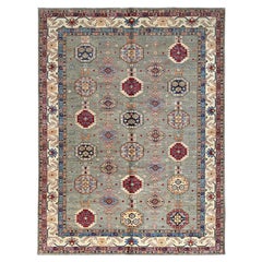 8'10 "x11'9" Grigio Morbido in Pura Lana Annodato a Mano Super Kazak Oriental Rugs
