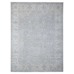 8'10 "x11'9" Alfombra Oriental Peshawar de Lana Gris Anudada a Mano Blanca Lavada Fina