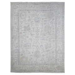 8'10"x11'9" Ivory Afghan Angora Oushak with Leaf Design Hand Knotted Wool Rug