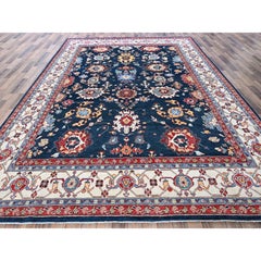 8'10"x11'9" Navy Blue Peshawar Heriz All Over Design Soft Wool Hand Knotted Rug