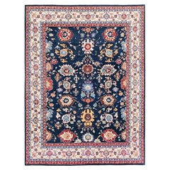 8'10 "x11'9" Tappeto blu navy Peshawar Heriz All Over Design in morbida lana annodata a mano