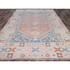 8'10 "x11'9" Alfombra Anatolia de Pelo Cero Anudada a Mano de Lana Pura, Color Naranja