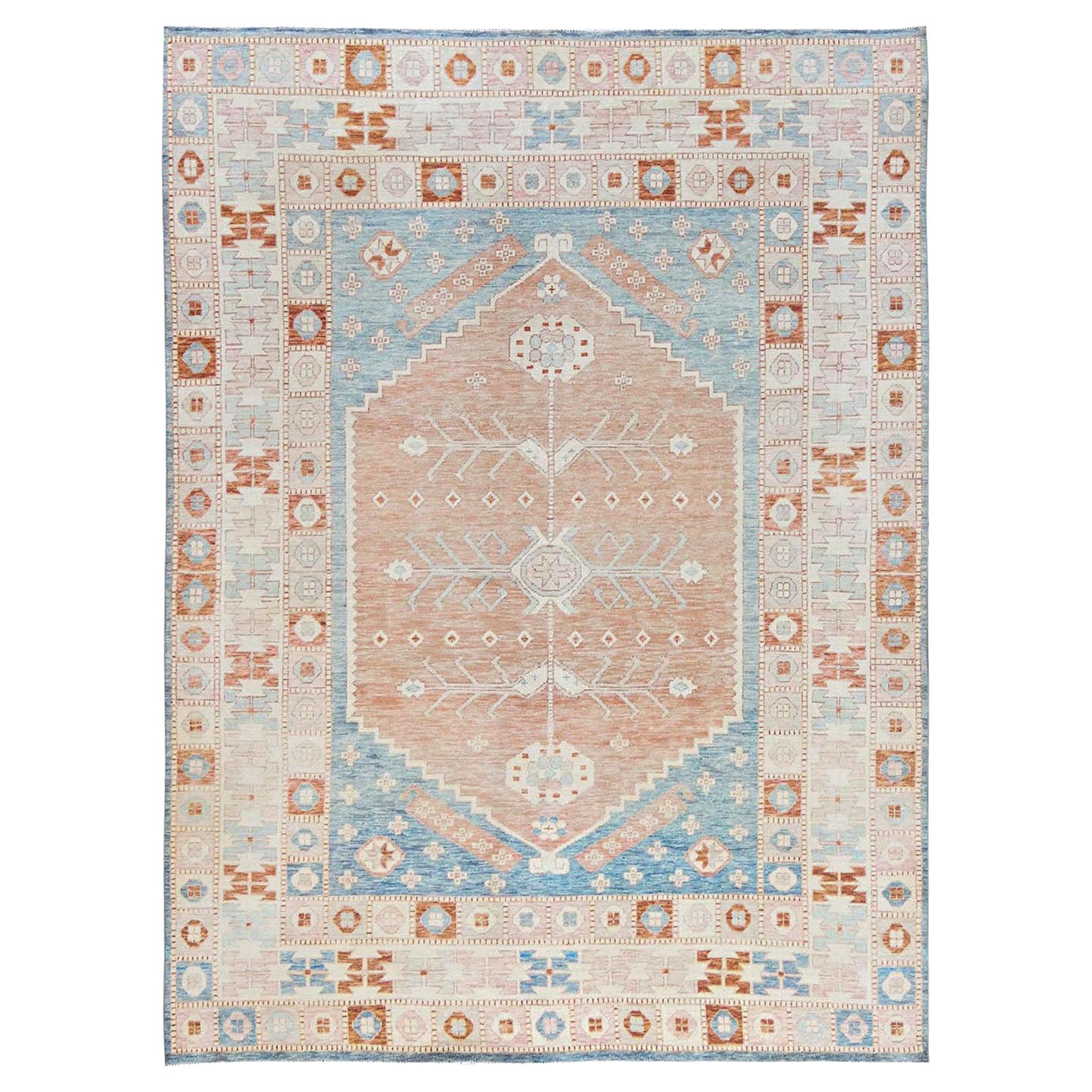 8
10 "x11
9" Orange handgeknüpft reine Wolle Null Flor Anatolian Village Design Teppich