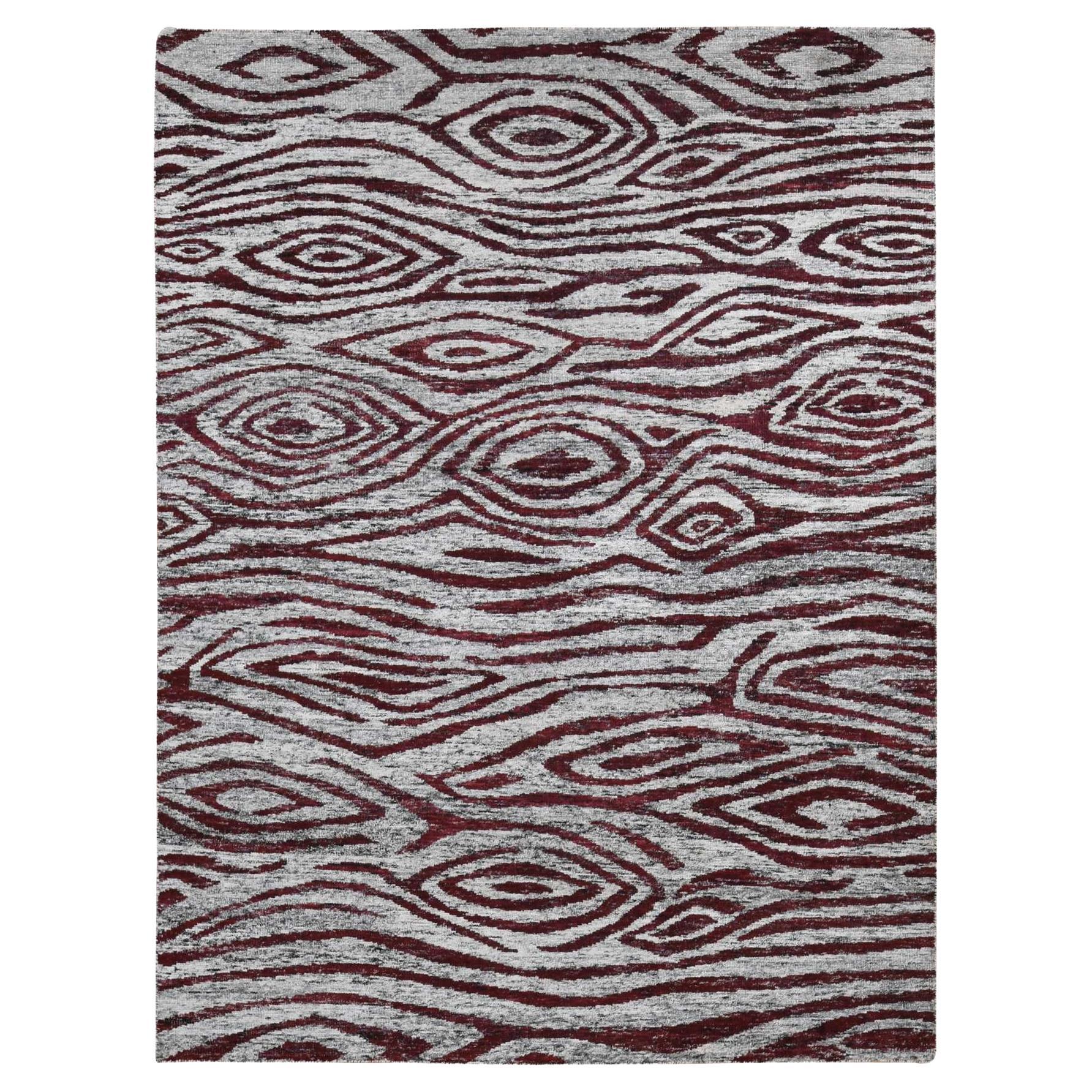 8
10 "x11
9" Zinnoberrot Dickes Man Made Silk Modern Design Hand Knotted Rug