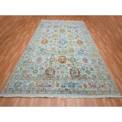 8'10 "x12' Arctic Blue Sultanabad Rugs Reimagined Zero Pile Annodato a mano in pura lana