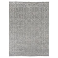 8'10 "x12' Battleship Gray, Tappeto in seta con lana, tono su tono, annodato a mano