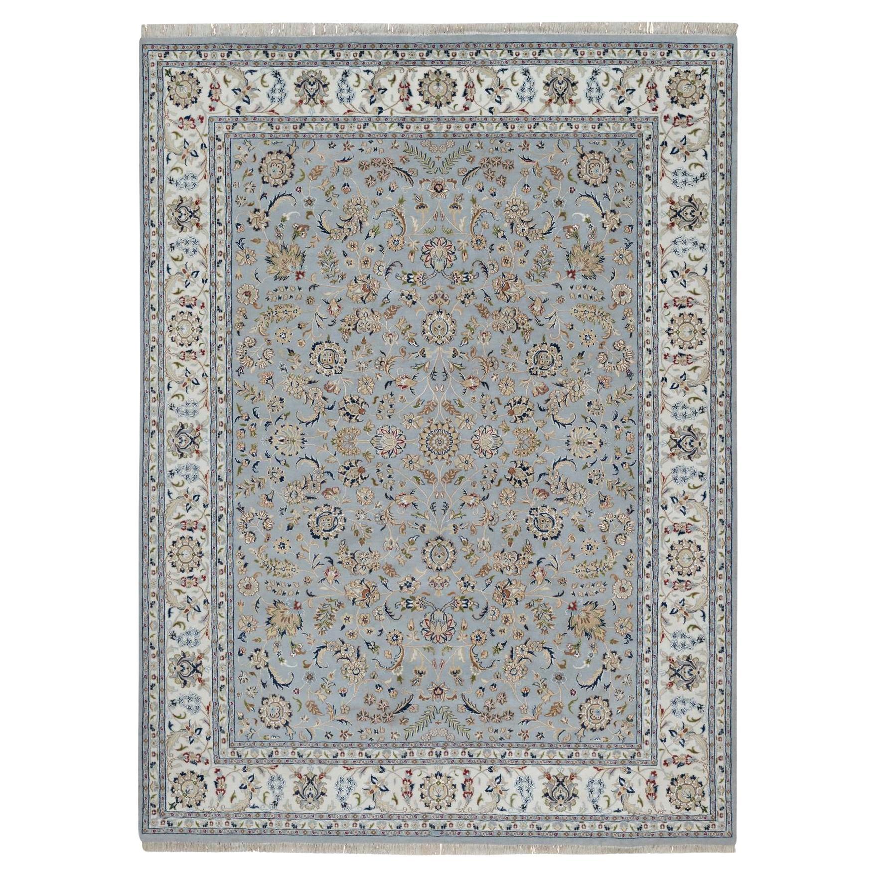 8
10 "x12
 Beau Blue Nain mit Blumenmuster Handgeknüpfter weicher Teppich aus Wolle und Seide