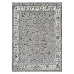 8
10 "x12
 Beau Blue Nain mit Blumenmuster Handgeknüpfter weicher Teppich aus Wolle und Seide