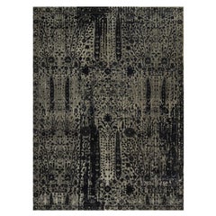 8
10"x12
 Black Erased Cypress Tree Design Hand Knotted Ghazni Wool Oriental Rug