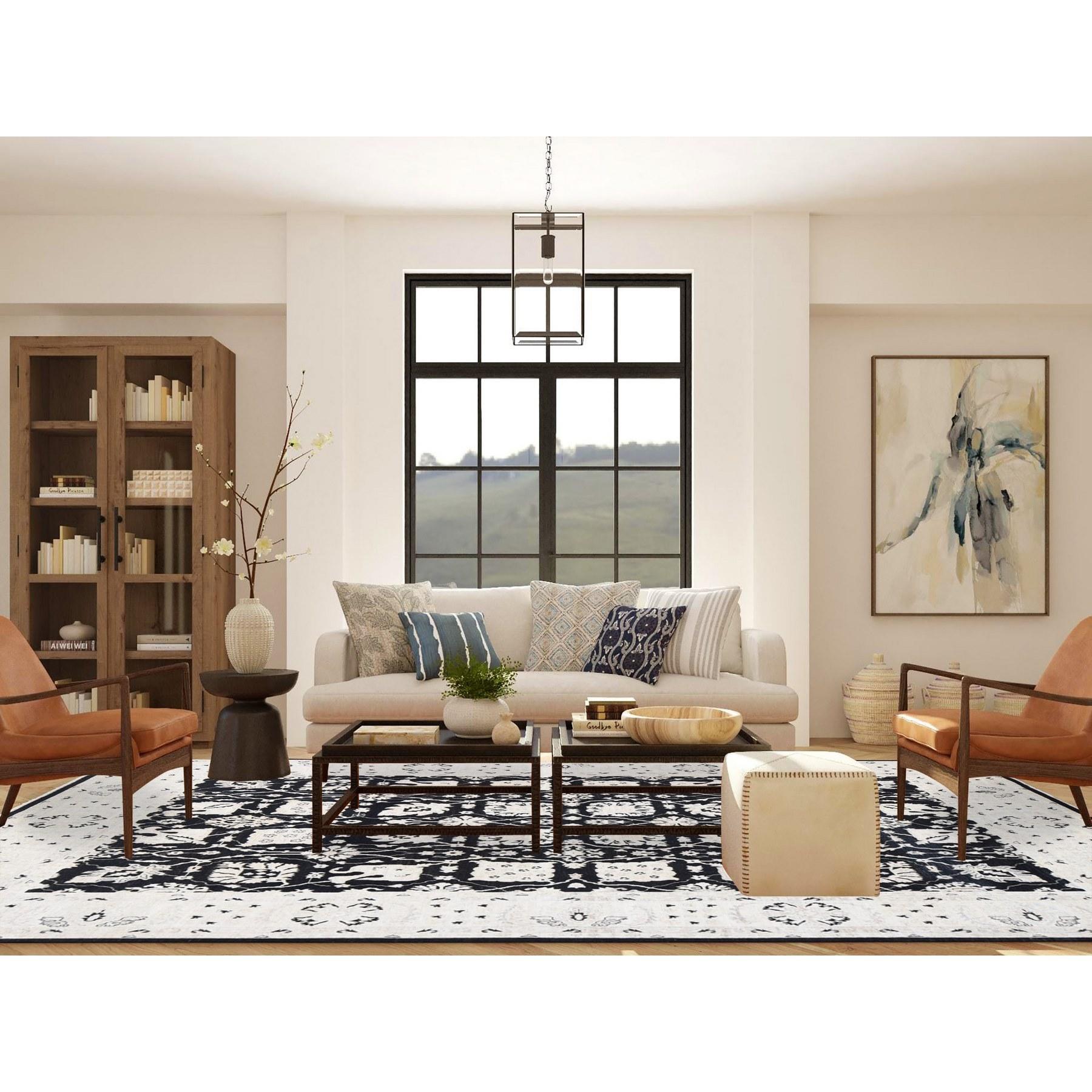 Black, Pure Wool Hand Knotted, Afghan Peshawar with All Over Design, Oriental Rug
Primary materials: Wool
Latex: No Pile 
height: 0.25 Inches
Style: Transitional
Primary color: Black
Secondary colors: Ivory
Pattern: Oriental