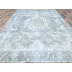 Alfombra vintage de Tabriz, estilo Farsian, de 8'10" x 12', de color gris azulado, de lana desgastada y anudada a mano