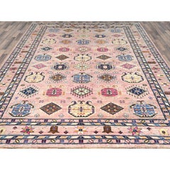 8'10 "x12' Rosa Bio-Wolle handgeknüpft Afghan Super Kazak Orientteppich