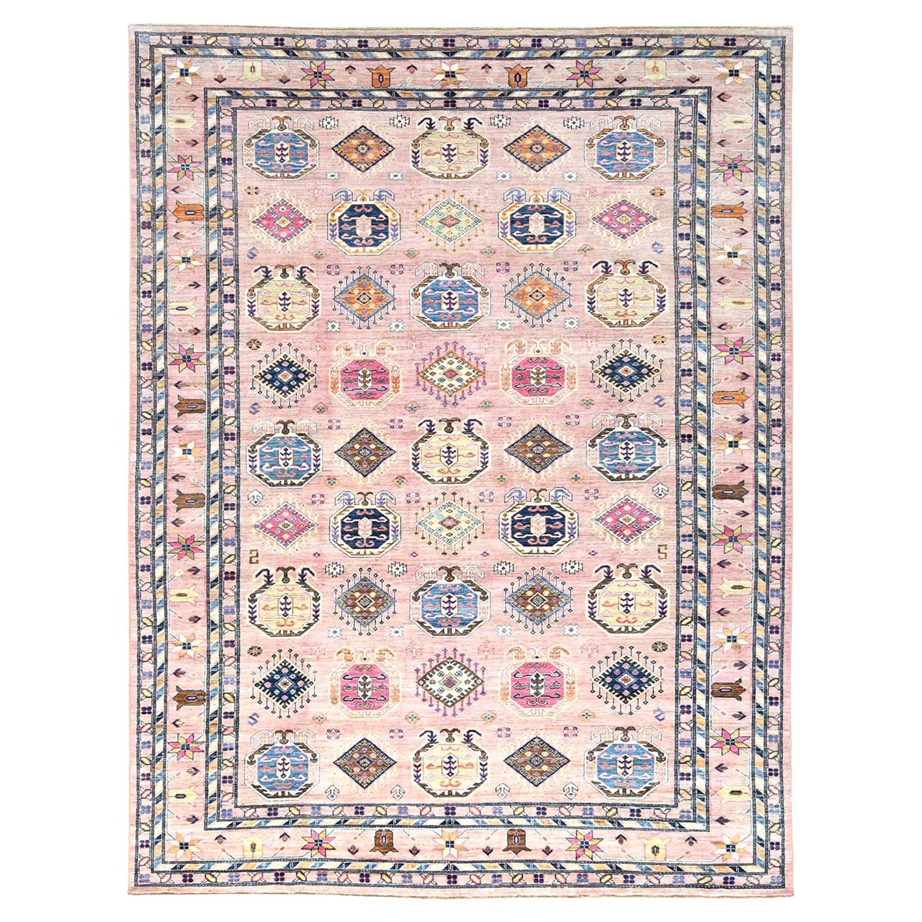 8
10 "x12
Rosa Bio-Wolle handgeknüpft Afghan Super Kazak Orientteppich